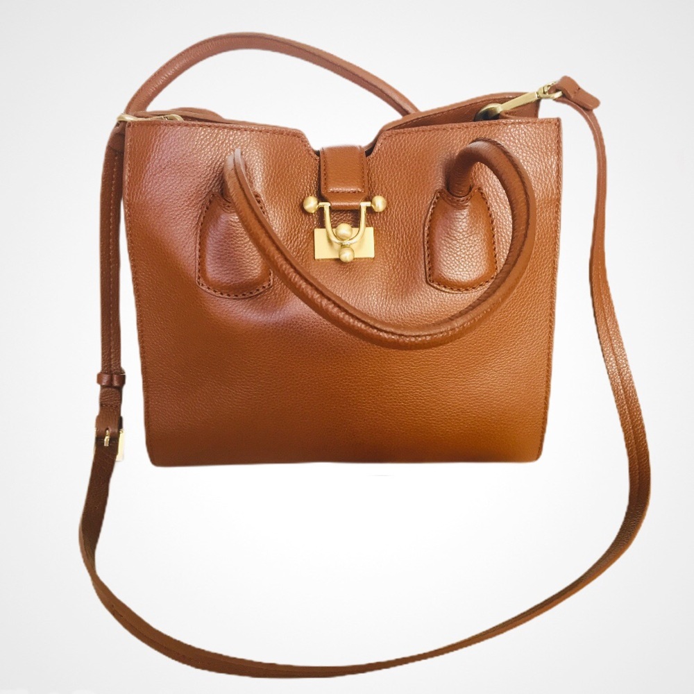 Zara 100% Leather Crossbody Bag | Luggage Brown